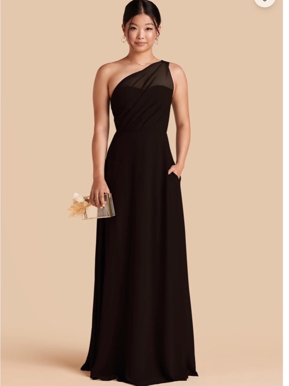 Birdy grey black Kira one shoulder chiffon bridesmaid dress small